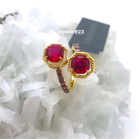 NWT Judith Ripka 14K Gold Clad Casablanca Ruby & Rhodolite Bypass Ring - size 6 - Picture 2 of 12